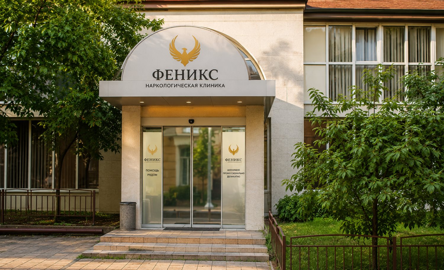 Вход в наркологическую клинику «Феникс» в Бирюсинске